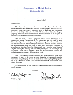 Letter from Senators Richard G. Lugar and Christopher J. Dodd